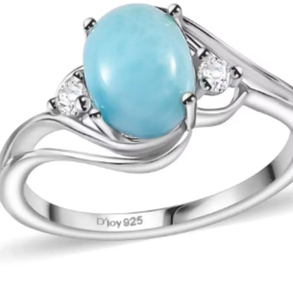 Larimar and Moissanite Ring in Rhodium Over Sterling Silver 1.65 ctw